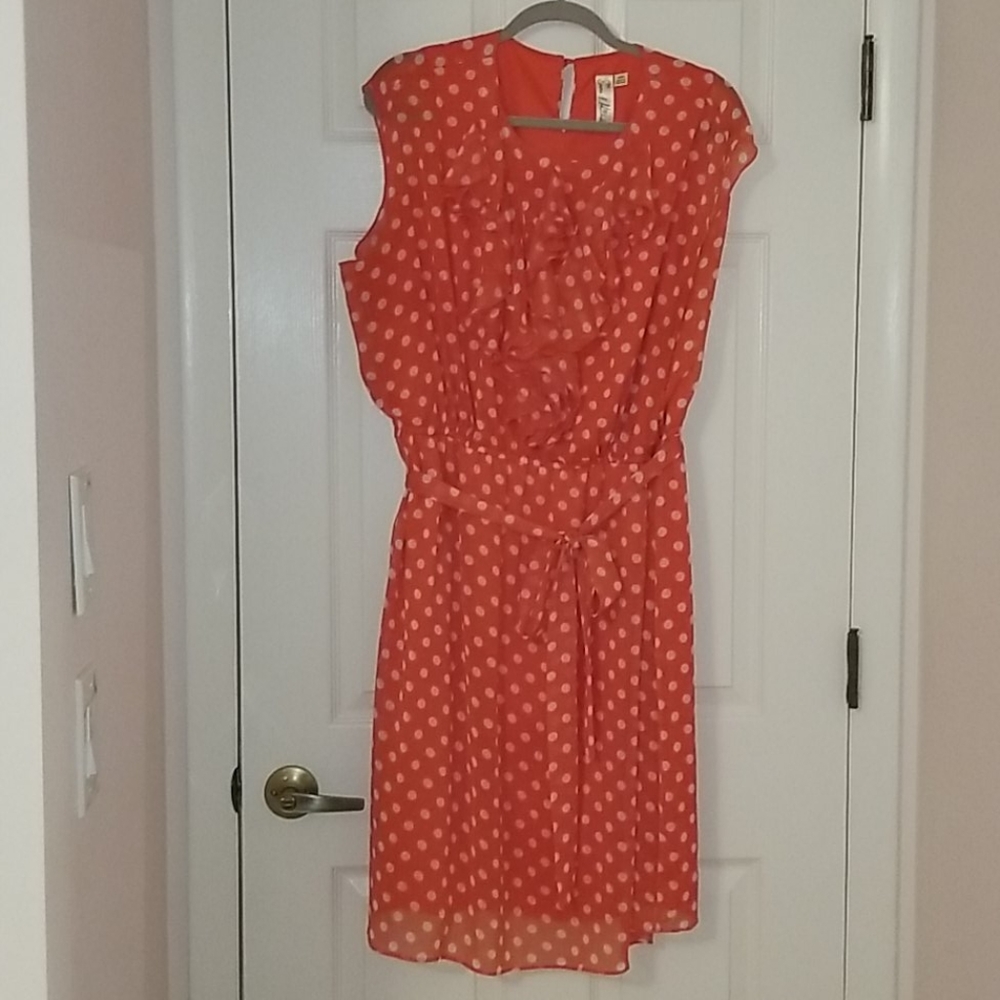 Orange dress with white polka dots